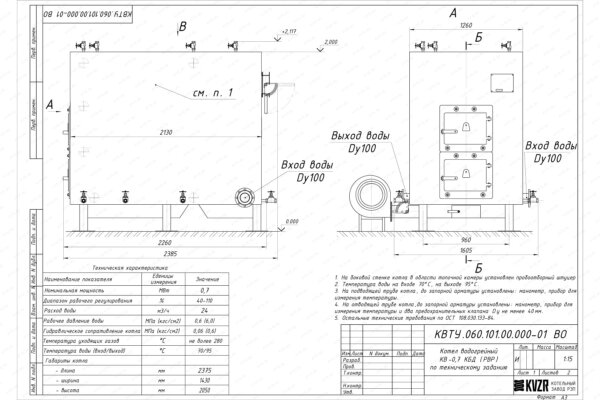 Котел 0.7 МВт уголь дрова с ОУР чертеж