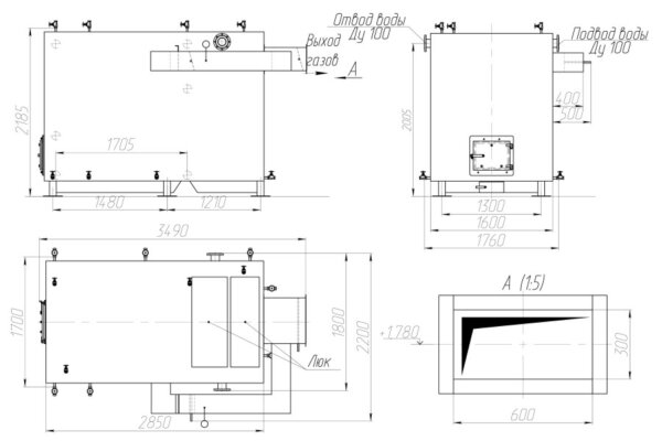Чертеж котла без дымососа 1.25 МВт