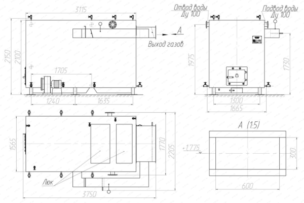 Чертеж котла без дымососа 1.45 МВт
