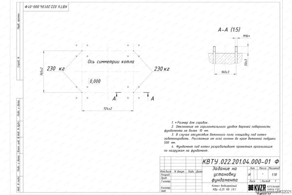 Фундамент котла на самотяге 0.23 МВт чертеж