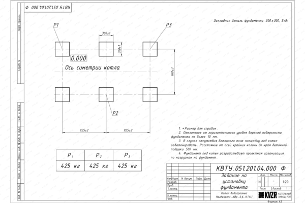 Чертеж фундамента котла КВр 0.6