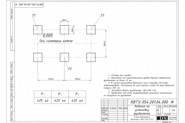 Чертеж фундамента котла КВр 0.63