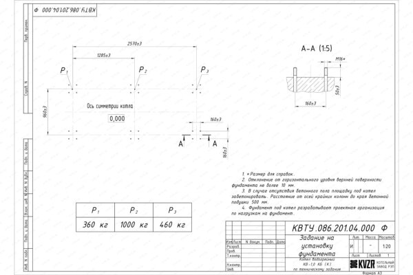 Чертеж фундамента котла КВр 1.0