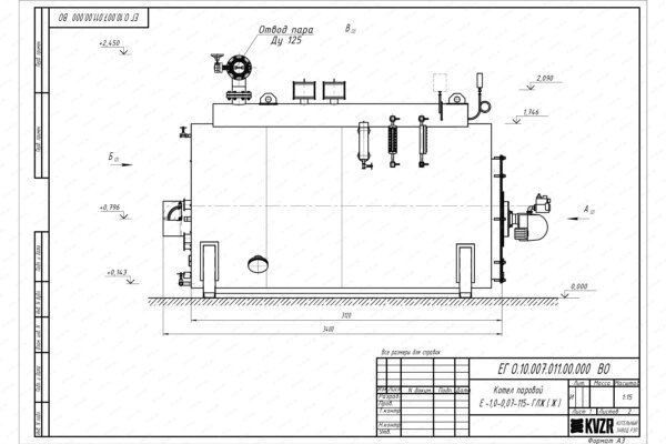 Чертеж газового парогенератора 1000 кг 115 С