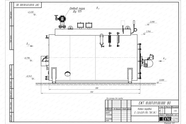 Чертеж мазутного парового котла 1000 кг 115 С