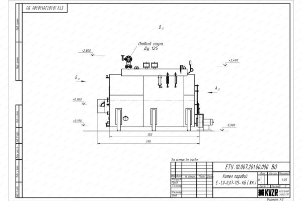 Чертеж парового котла 1000 кг 115 С на дровах