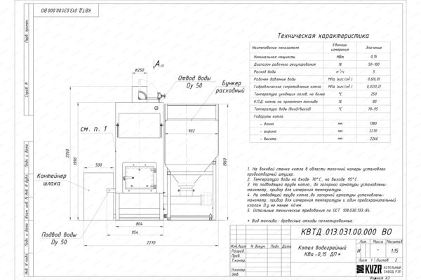 Котел на пеллетах 0.15 МВт чертеж