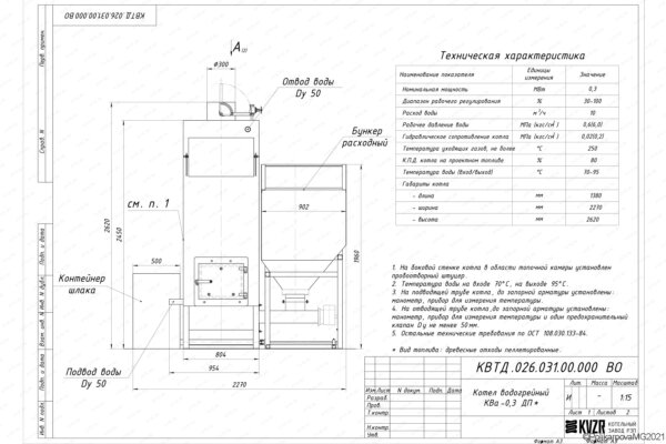 Котел на пеллетах 0.3 МВт чертеж