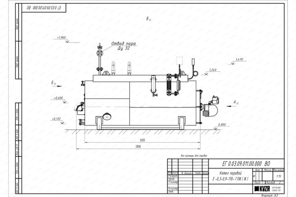 Чертеж газового парового котла 300 кг 170 С