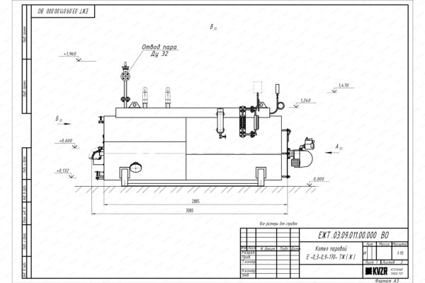 Чертеж мазутного парового котла 300 кг 170 С