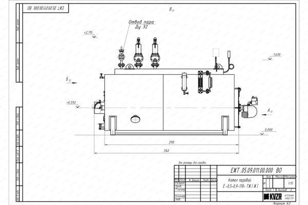 Чертеж мазутного парового котла 500 кг 170 С