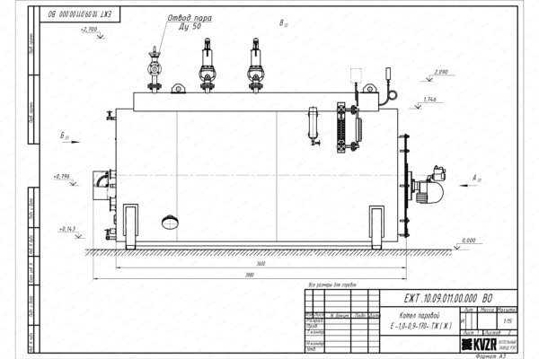 Чертеж мазутного парового котла 1000 кг 170 С